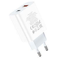 Сетевое зарядное устройство Hoco C97A, 1 USB, 1 Type-C, 20 вт + 18 Вт, PD + QC, белое