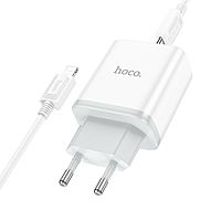 Сетевое зарядное устройство Hoco C104A, Type-C, 20 Вт, PD + QC, Type-C - Lightning,1 м,белое