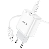 Сетевое зарядное устройство Hoco C104A, Type-C, 20 Вт, PD + QC, Type-C - Lightning,1 м,белое