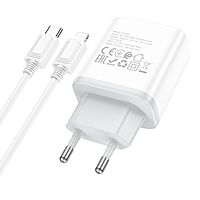 Сетевое зарядное устройство Hoco C104A, Type-C, 20 Вт, PD + QC, Type-C - Lightning,1 м,белое