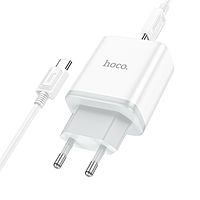 Сетевое зарядное устройство Hoco C104A, 1 Type-C, кабель Type-C - Type-C, 1 м, белое