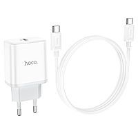 Сетевое зарядное устройство Hoco C104A, 1 Type-C, кабель Type-C - Type-C, 1 м, белое