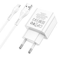 Сетевое зарядное устройство Hoco C98A, 1 USB, 18 Вт, QC, кабель Micro USB -USB, 1 м, белое