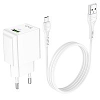 Сетевое зарядное устройство Hoco C98A, 1 USB, 18 Вт, QC, кабель Micro USB -USB, 1 м, белое