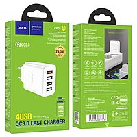Сетевое зарядное устройство Hoco C102A, 1 USB, 18 Вт, 3 USB, 2.1 А, QC, белое
