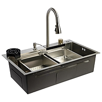 Кухонная мойка ZEIN M01, S=3.0 и 0.7 мм, смеситель, корзины, разделочная доска, сифон, сатин