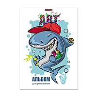Альбом для рисования А4, 20 листов, блок 120 г/м², на клею, Erich Krause "Crazy Shark", 100% белизна, твердая подложка