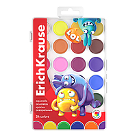 Акварель 24 цвета ErichKrause "Jolly Friends", матовые насыщенные цвета, пластиковая коробка с европодвесом