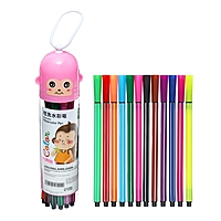 Фломастеры 12 цветов, в тубусе, розовая "Обезьянка"