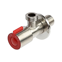 Кран угловой ZEIN engr, 1/2" х 1/2", кран-букса латунь/керамика, нерж. сталь, сатин/красный   104508