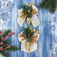 Украшение ёлочное "Композиция на бантике" (набор 2 шт ) сосулька с ягодками, 12х15 см