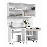 Кухня прямая «Рио» NEW, со столешницей, 1600 мм, цвет дуб крафт белый/антарес столешница