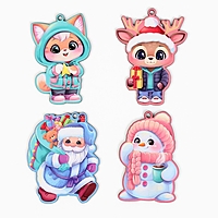 Ёлочная игрушка новогодняя деревянная, 4 шт, набор, милый