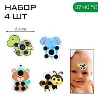 Термометр-наклейка налобный "Милые зверушки", до 40°, набор 4 шт