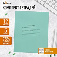 Компл тетр 5 шт 12л кос лин Зелёная обложка блок №2 (краснокамск) бел 75%   (2677087)