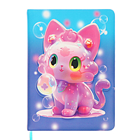 Записная книжка подарочная 96л,линия, цветной срез,обложка ПВХ 3D Кошка (17,7х12,4см)