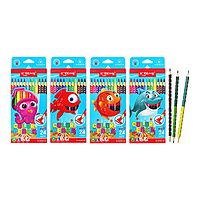 Карандаши 12 штук/24 цвета, в картонной коробке, шестигранные, деревянные, Акула