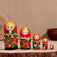 Матрёшка "Весела", красная голова, низ черный, 5-кукольная, 14 см