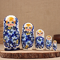 Матрёшка "Марина", гжель,  5-кукольная, 19 см