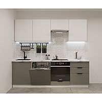 Кухонный гарнитур прямой «ФАСКА 13», 2400×600 мм, цвет белый/тальк/обсидиан/мрамор белый