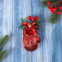 Ёлочная игрушка "Руковичка с ягодками" 12х6,5 см, красный