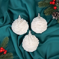 Ёлочные игрушки, шары новогодние , пластик, набор  d-8 см, 3 шт  "Нежность" полосы, белый
