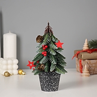 Искусственная ёлка литая настольная «Зимнее волшебство. С ягодками, в горшочке», 22×7.5 см, ветки отгибаются