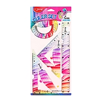 Набор геометрический гибкий силиконовый (линейка 30см+2 угольника+транспортир) Градиент