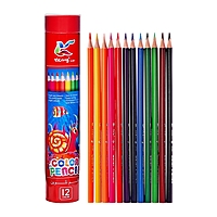 Карандаши 12 цветов, в металл тубусе, треугольные, деревянные, Морские обитатели,МИКС