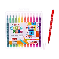 Набор акварельных маркеров 24 цвета с наконечником кистью в пластиковом пенале