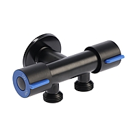 Кран двойной ZEIN engr, 1/2" х 1/2", два вентиля, кран-букса керамика, нерж. сталь, черный   1078934