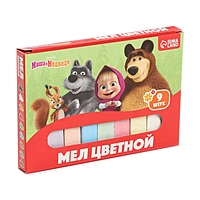 Мелки цветные школьные, набор 9шт "Маша и медведь", прямоугольные