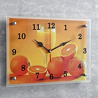 Часы настенные прямоугольные "Апельсины и бокал", 25х35 см  микс