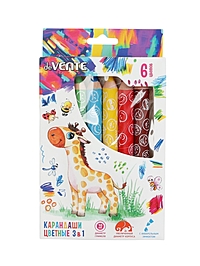 Карандаши акварельные 6 цветов, мини deVENTE Jumbo 3 в 1 супер мягкие, d-14.7 мм; L-110 мм с точилкой