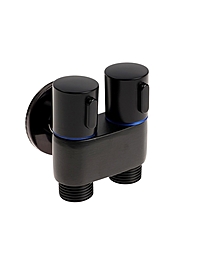 Кран двойной ZEIN engr, 1/2" х 1/2", два вентиля, кран-букса керамика, нерж. сталь, черный