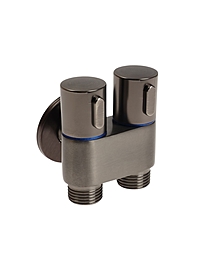 Кран двойной ZEIN engr, 1/2" х 1/2", два вентиля, кран-букса керамика, нерж. сталь, графит