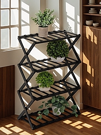 Подставка для цветов Greengo, 4 полки, 50 × 25 × 68 см, напольная, бамбук, чёрная