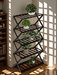 Подставка для цветов Greengo, 5 полок, 50 × 25 × 89 см, напольная, бамбук, чёрная