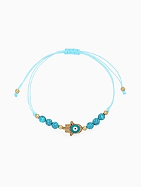 Браслет-оберег «Глазик» на нити, рука Хамса, цвет голубой в золоте