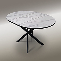 Стол кухонный раскладной «Смит», 900(1200)х900×775 мм, белый мрамор/черный матовый