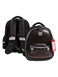 Рюкзак школьный, 36х28х20 см, Grizzly, каркасный, чёрный, RAz-587-7_1