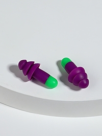 Беруши, 3×1.3 см, в футляре, фасовка 10 шт., силиконовые, фиолетовый/зелёный