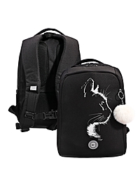 Рюкзак школьный, 39×26×17 см, Grizzly, эргономичная спинка, черный, RG-566-1_2