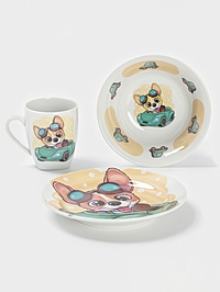 Набор посуды 3 пр. Веселый гонщик И.У. (т 175мм гл кр,сал 360мм круг,круж 210 мл Глория)