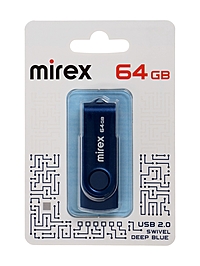 Флешка 64 ГБ, USB 2.0, Mirex SWIVEL DEEP BLUE 64GB (ecopack), синяя