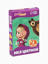 Мелки цветные школьные, набор 4шт "Маша и медведь", прямоугольные