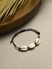 Браслет «Ракушка» на нити, кокос, чёрный в серебре