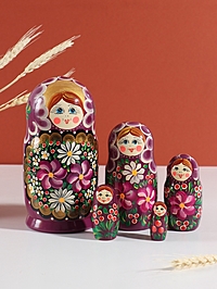 Матрёшка "Любовь", сиреневый платок, 5-кукольная, 19 см