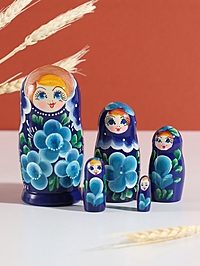 Матрёшка "Клава", голубое платье, 5-кукольная, 12 см