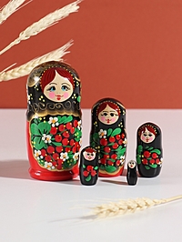 Матрёшка "Хохлома", черная голова, 5-кукольная, 11-12 см